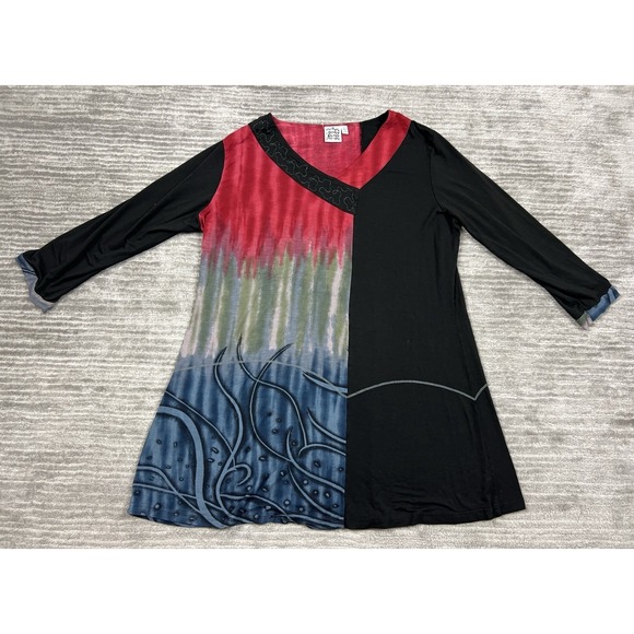 Parsley & Sage Top Womens Large Multicolor V-Neck 3/4 sleeve Tunic Rayon Blend - Picture 1 of 11